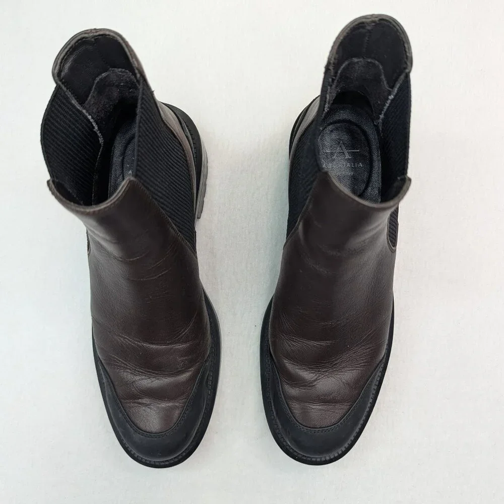 Aquatalia Men’s Size 5.5 Brown Leather Chelsea Boots | Waterproof Lug Sole Italy